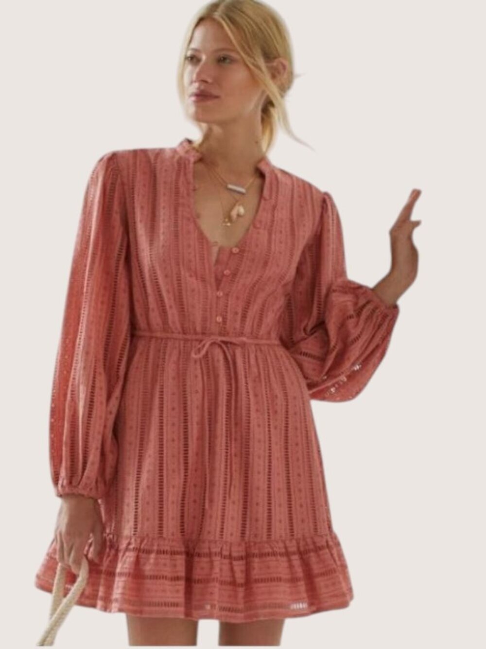 Anthropologie Forever That Girl Eyelet Mini Women's Dress In Coral Pink Sz S NWT